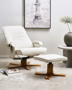 Outlet Beliani Poltrona massaggiante RELAXPRO con poggiapiedi Pelle sintetica Bianco sporco Beige Marrone