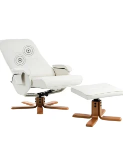Outlet Beliani Poltrona massaggiante RELAXPRO con poggiapiedi Pelle sintetica Bianco sporco Beige Marrone