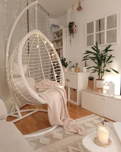 Clearance Beliani Poltrona sospesa con supporto da pavimento FANO Rattan sintetico (PE) Bianco