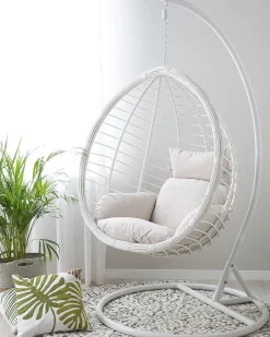Clearance Beliani Poltrona sospesa con supporto da pavimento FANO Rattan sintetico (PE) Bianco