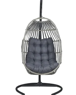 Clearance Beliani Poltrona sospesa con supporto da pavimento SESIA Rattan sintetico (PE) scuro Grigio