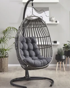 Clearance Beliani Poltrona sospesa con supporto da pavimento SESIA Rattan sintetico (PE) scuro Grigio