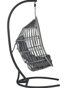 Clearance Beliani Poltrona sospesa con supporto da pavimento SESIA Rattan sintetico (PE) scuro Grigio