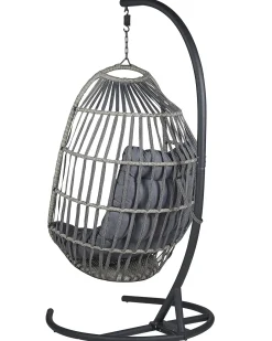 Clearance Beliani Poltrona sospesa con supporto da pavimento SESIA Rattan sintetico (PE) scuro Grigio