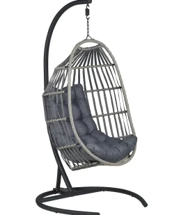 Clearance Beliani Poltrona sospesa con supporto da pavimento SESIA Rattan sintetico (PE) scuro Grigio