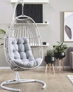 Outlet Beliani Poltrona sospesa con supporto da pavimento SESIA Rattan sintetico (PE) chiaro Grigio