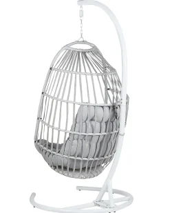 Outlet Beliani Poltrona sospesa con supporto da pavimento SESIA Rattan sintetico (PE) chiaro Grigio