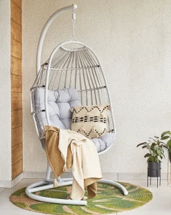 Outlet Beliani Poltrona sospesa con supporto da pavimento SESIA Rattan sintetico (PE) chiaro Grigio