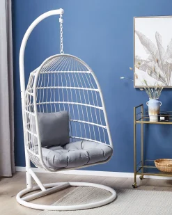 Sale Beliani Poltrona sospesa con supporto da pavimento ALLERA Metallo Bianco Bianco Grigio