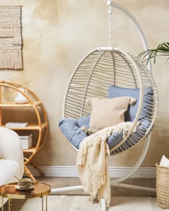 Outlet Beliani Poltrona sospesa con supporto da pavimento ARCO Metallo Bianco Bianco Grigio