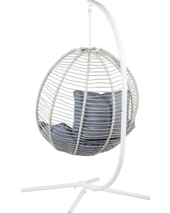 Outlet Beliani Poltrona sospesa con supporto da pavimento ARCO Metallo Bianco Bianco Grigio
