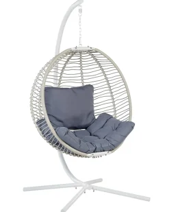 Outlet Beliani Poltrona sospesa con supporto da pavimento ARCO Metallo Bianco Bianco Grigio