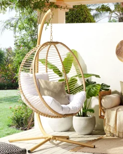 Sale Beliani Poltrona sospesa con supporto da pavimento ARCO Metallo Beige Beige Bianco