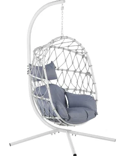 Online Beliani Poltrona sospesa con supporto da pavimento ADRIA Metallo Bianco Bianco Grigio