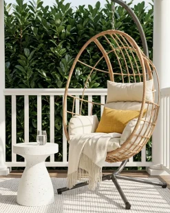 Clearance Beliani Poltrona sospesa con supporto da pavimento MALCESINE Metallo Naturale Beige Naturale Grigio