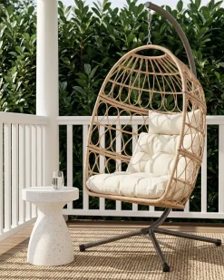 Outlet Beliani Poltrona sospesa con supporto da pavimento MONTALCINO Metallo Naturale Beige Naturale Nero