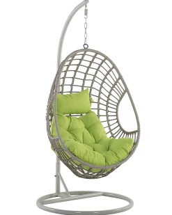 Outlet Beliani Poltrona sospesa con supporto da pavimento ARPINO Rattan sintetico (PE) Beige Beige Naturale Verde