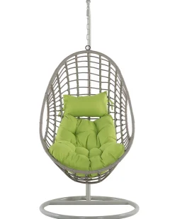 Outlet Beliani Poltrona sospesa con supporto da pavimento ARPINO Rattan sintetico (PE) Beige Beige Naturale Verde