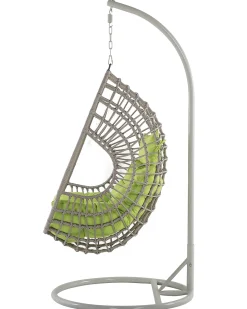 Outlet Beliani Poltrona sospesa con supporto da pavimento ARPINO Rattan sintetico (PE) Beige Beige Naturale Verde