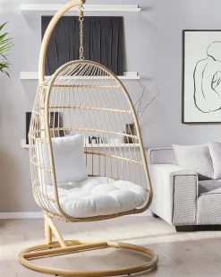 Sale Beliani Poltrona sospesa con supporto da pavimento ALLERA Rattan sintetico (PE) Beige Bianco Beige Naturale