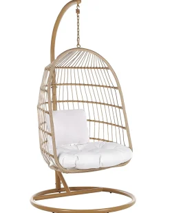 Sale Beliani Poltrona sospesa con supporto da pavimento ALLERA Rattan sintetico (PE) Beige Bianco Beige Naturale