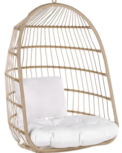 Sale Beliani Poltrona sospesa con supporto da pavimento ALLERA Rattan sintetico (PE) Beige Bianco Beige Naturale