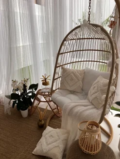 Sale Beliani Poltrona sospesa con supporto da pavimento ALLERA Rattan sintetico (PE) Beige Bianco Beige Naturale