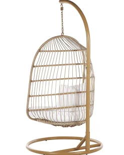 Sale Beliani Poltrona sospesa con supporto da pavimento ALLERA Rattan sintetico (PE) Beige Bianco Beige Naturale