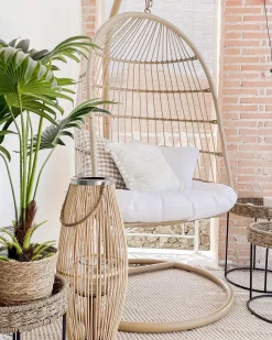 Sale Beliani Poltrona sospesa con supporto da pavimento ALLERA Rattan sintetico (PE) Beige Bianco Beige Naturale