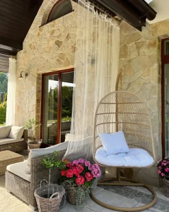 Sale Beliani Poltrona sospesa con supporto da pavimento ALLERA Rattan sintetico (PE) Beige Bianco Beige Naturale