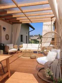 Sale Beliani Poltrona sospesa con supporto da pavimento ALLERA Rattan sintetico (PE) Beige Bianco Beige Naturale
