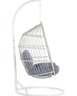 Clearance Beliani Poltrona sospesa con supporto da pavimento ALBA Rattan sintetico (PE) Bianco Bianco Grigio