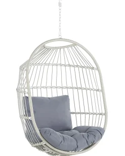Clearance Beliani Poltrona sospesa con supporto da pavimento ALBA Rattan sintetico (PE) Bianco Bianco Grigio