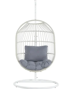 Clearance Beliani Poltrona sospesa con supporto da pavimento ALBA Rattan sintetico (PE) Bianco Bianco Grigio