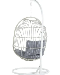 Clearance Beliani Poltrona sospesa con supporto da pavimento ALBA Rattan sintetico (PE) Bianco Bianco Grigio