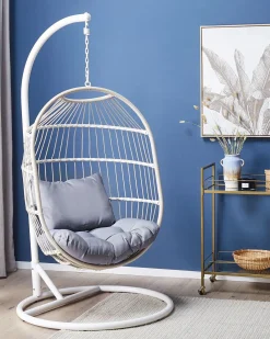 Clearance Beliani Poltrona sospesa con supporto da pavimento ALBA Rattan sintetico (PE) Bianco Bianco Grigio