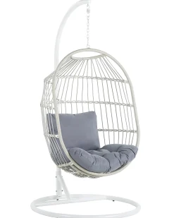 Clearance Beliani Poltrona sospesa con supporto da pavimento ALBA Rattan sintetico (PE) Bianco Bianco Grigio