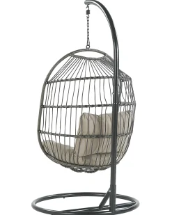 New Beliani Poltrona sospesa con supporto da pavimento ALBA Rattan sintetico (PE) Nero Grigio Nero