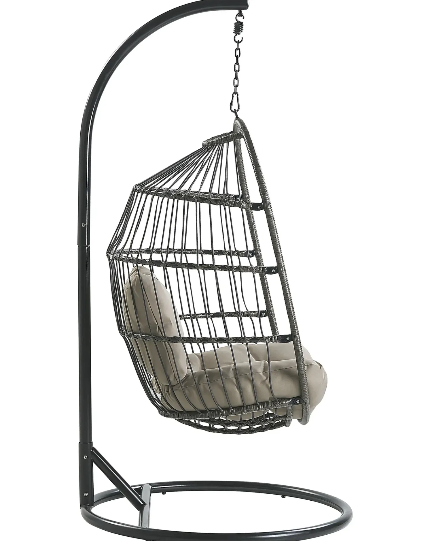 New Beliani Poltrona sospesa con supporto da pavimento ALBA Rattan sintetico (PE) Nero Grigio Nero