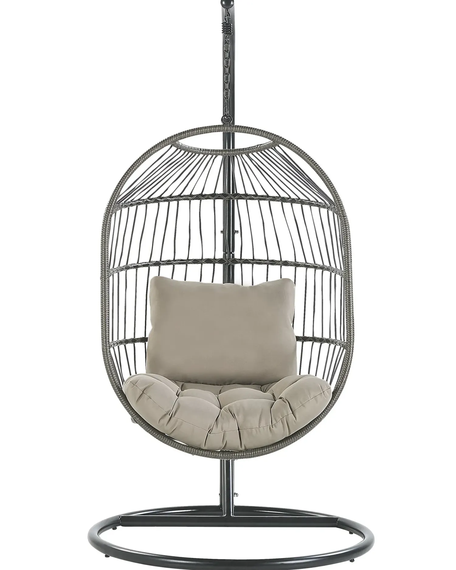 New Beliani Poltrona sospesa con supporto da pavimento ALBA Rattan sintetico (PE) Nero Grigio Nero