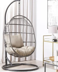 New Beliani Poltrona sospesa con supporto da pavimento ALBA Rattan sintetico (PE) Nero Grigio Nero