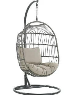 New Beliani Poltrona sospesa con supporto da pavimento ALBA Rattan sintetico (PE) Nero Grigio Nero