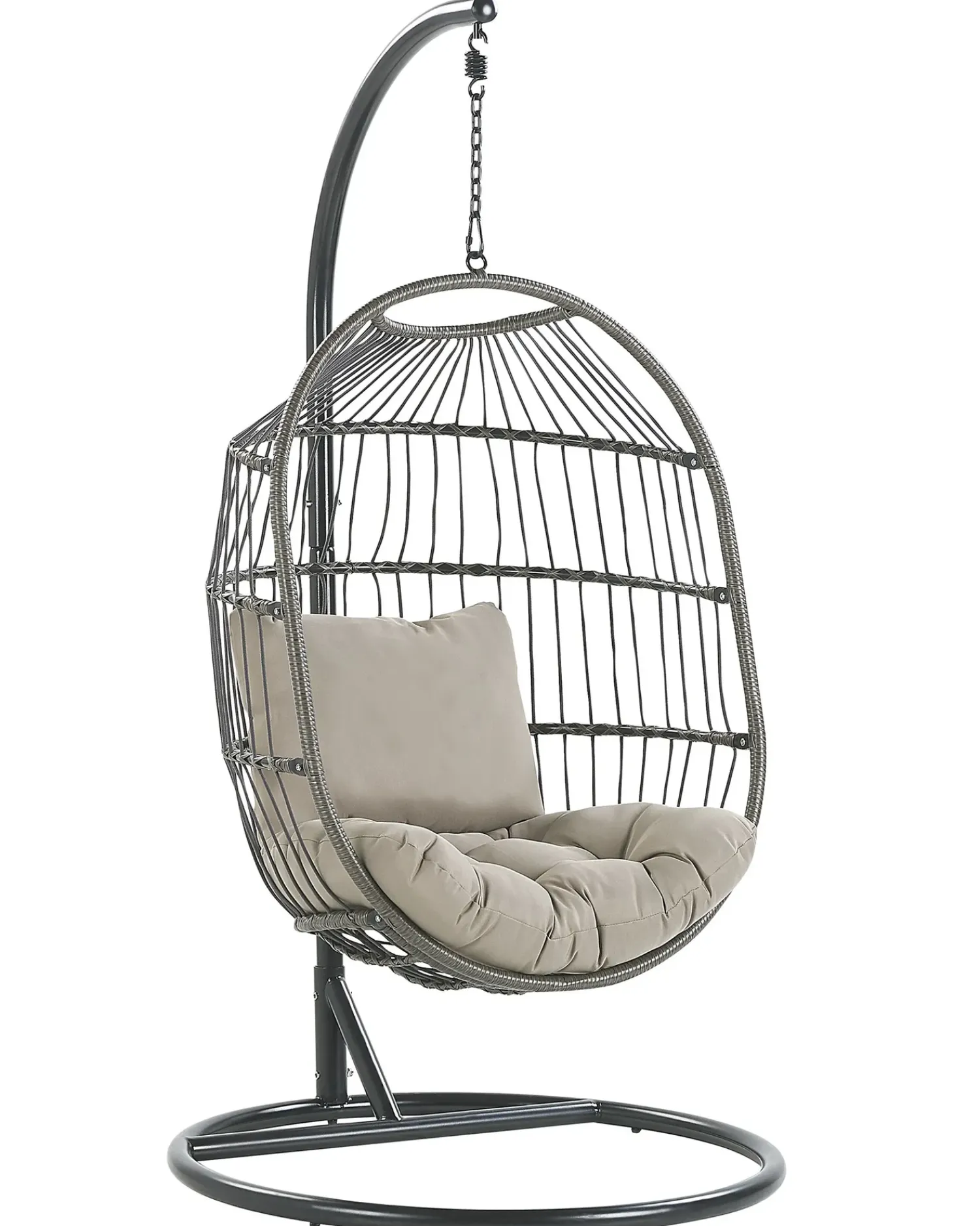 New Beliani Poltrona sospesa con supporto da pavimento ALBA Rattan sintetico (PE) Nero Grigio Nero