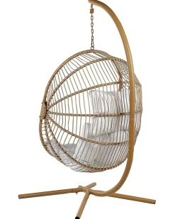 Clearance Beliani Poltrona sospesa con supporto da pavimento ACRI Rattan sintetico (PE) Beige Beige Bianco