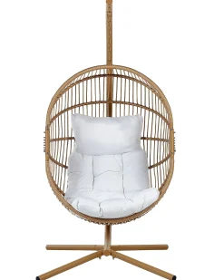 Clearance Beliani Poltrona sospesa con supporto da pavimento ACRI Rattan sintetico (PE) Beige Beige Bianco