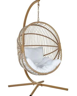 Clearance Beliani Poltrona sospesa con supporto da pavimento ACRI Rattan sintetico (PE) Beige Beige Bianco
