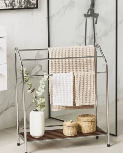 Discount Beliani Porta asciugamani con ripiano MURIVA Metallo Argento Marrone Argento