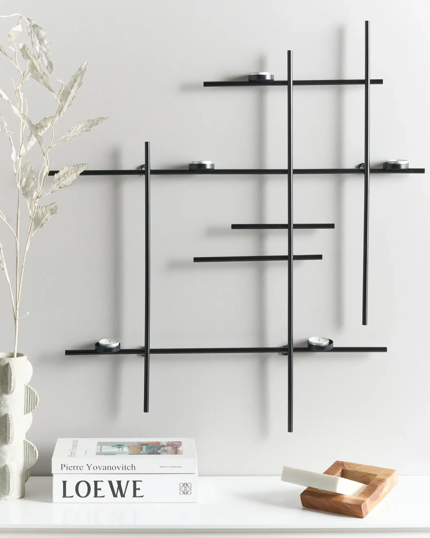 Beliani Portacandele da parete PORTO 74 cm Nero