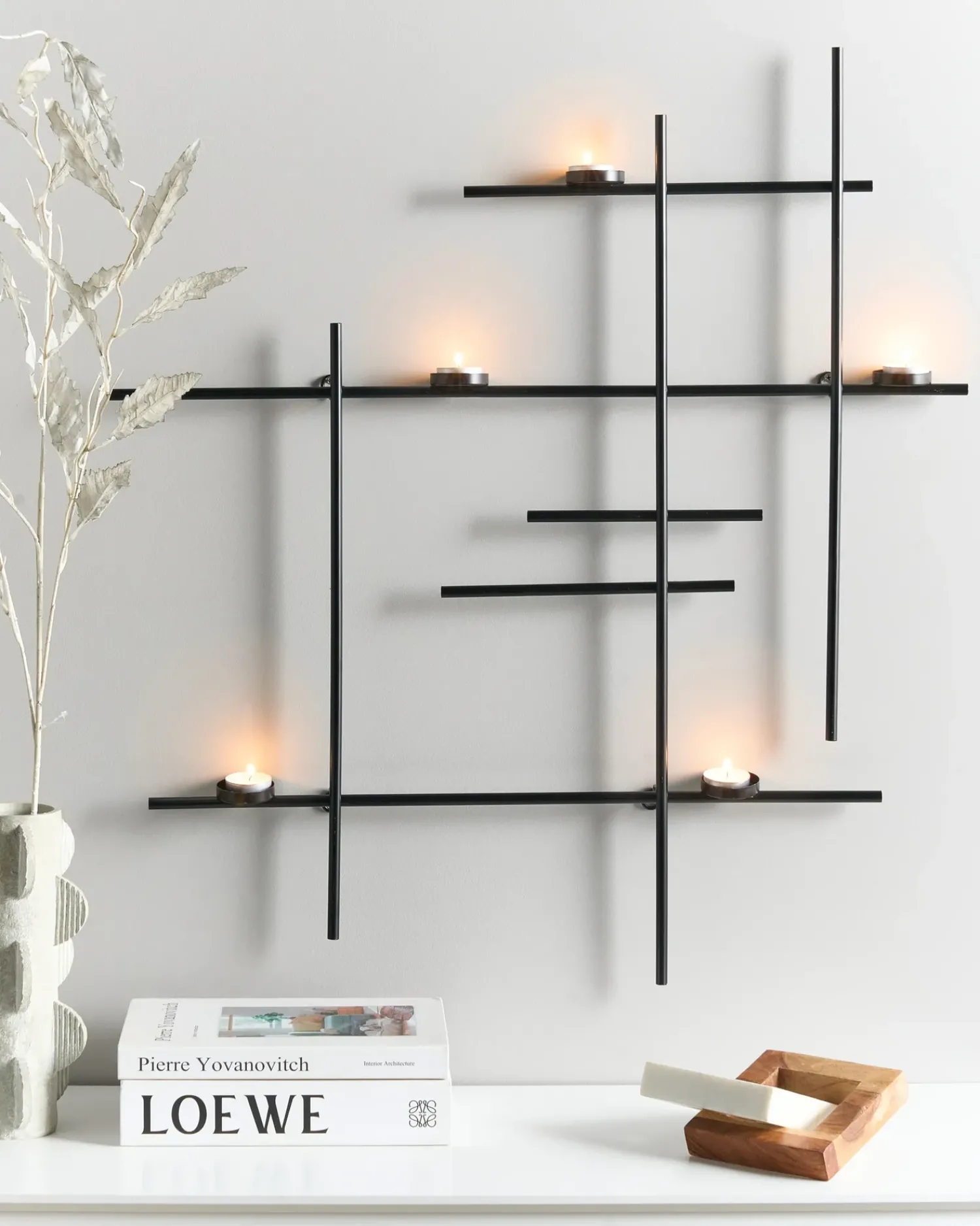 Beliani Portacandele da parete PORTO 74 cm Nero