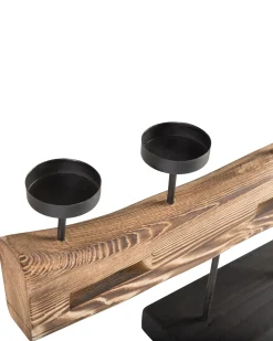 Discount Beliani Portacandele GUATEMALA Legno di pino 36 cm Marrone Marrone Nero